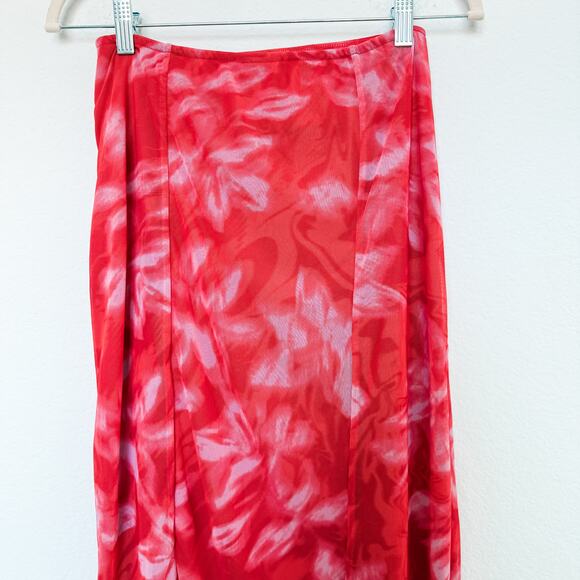 Free People Ruched Mesh Slit Maxi Skirt Red Size Small Y2K Indie Sleaze Festival - Picture 7 of 9